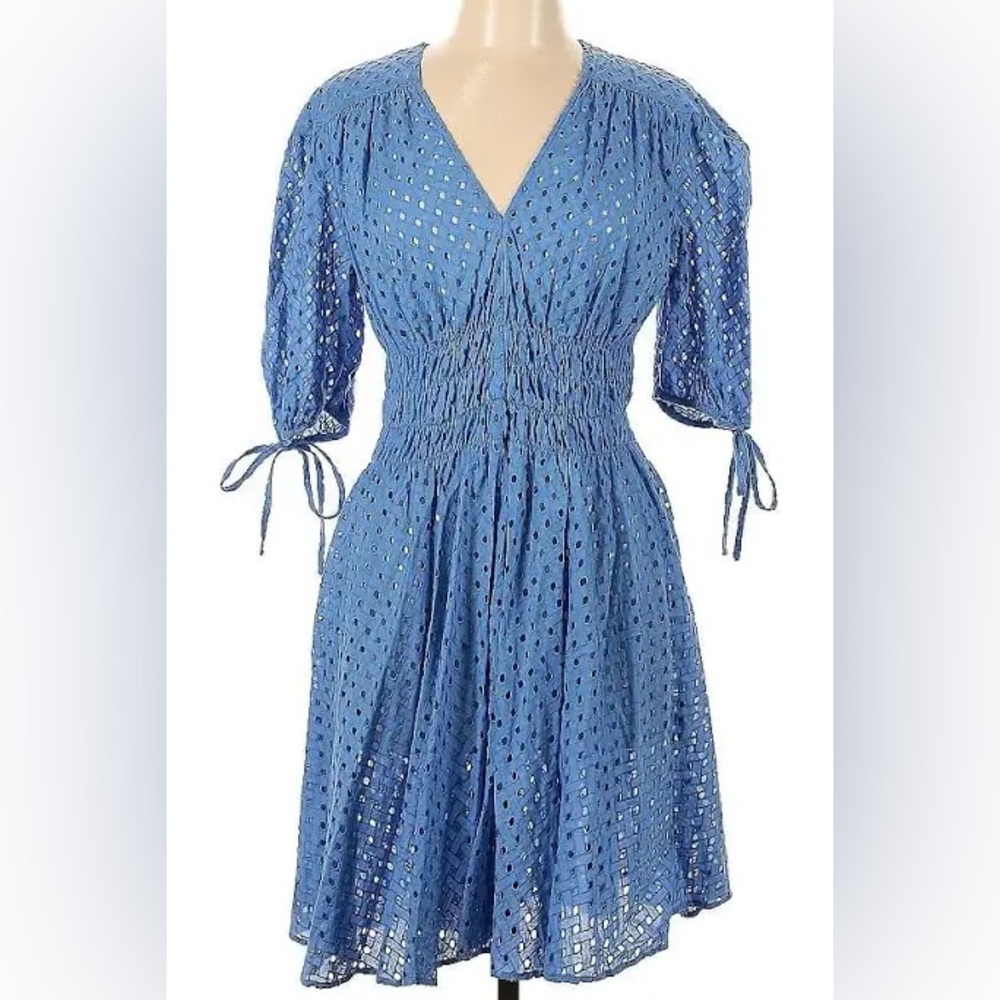 Cornflower blue cotton eyelet dress